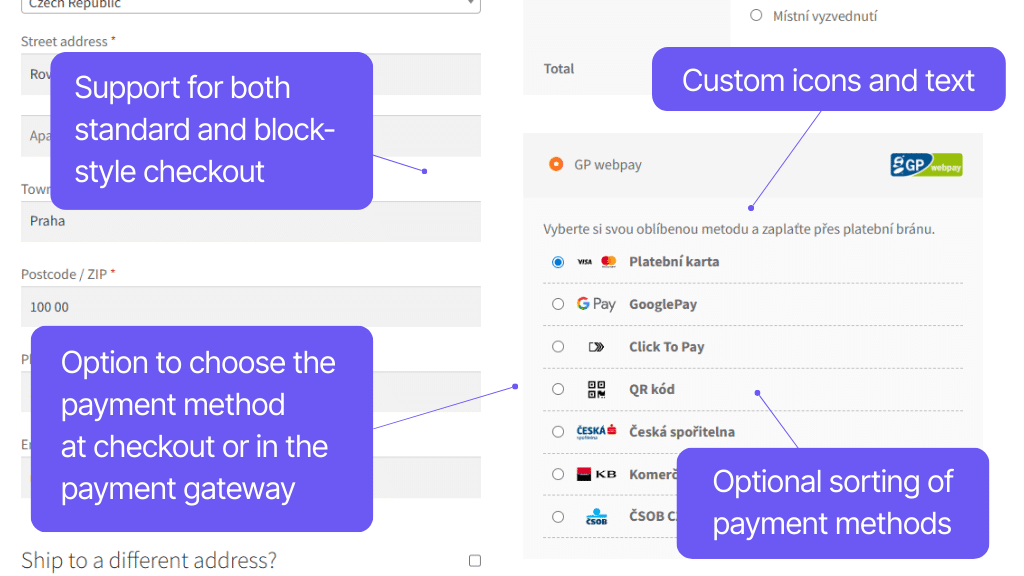 Plugin Toret GP webpay for WooCommerce - checkout display