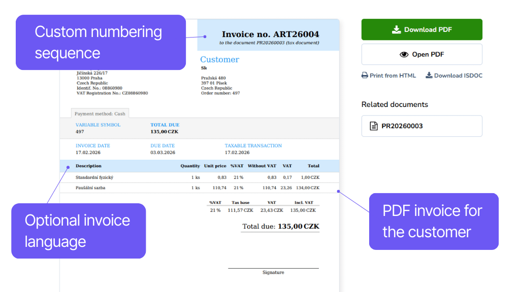 Plugin Toret Vyfakturuj for WooCommerce - invoice