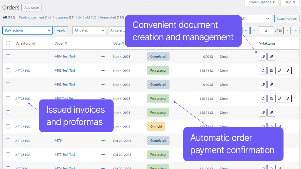 Plugin Toret Vyfakturuj for WooCommerce - order management