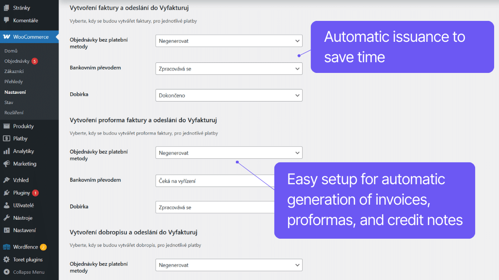 Plugin Toret Vyfakturuj for WooCommerce - settings (2)