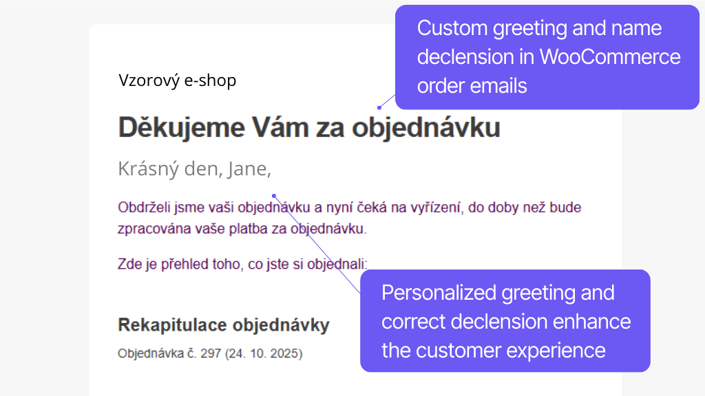 Toret Czech Addressing - display in email