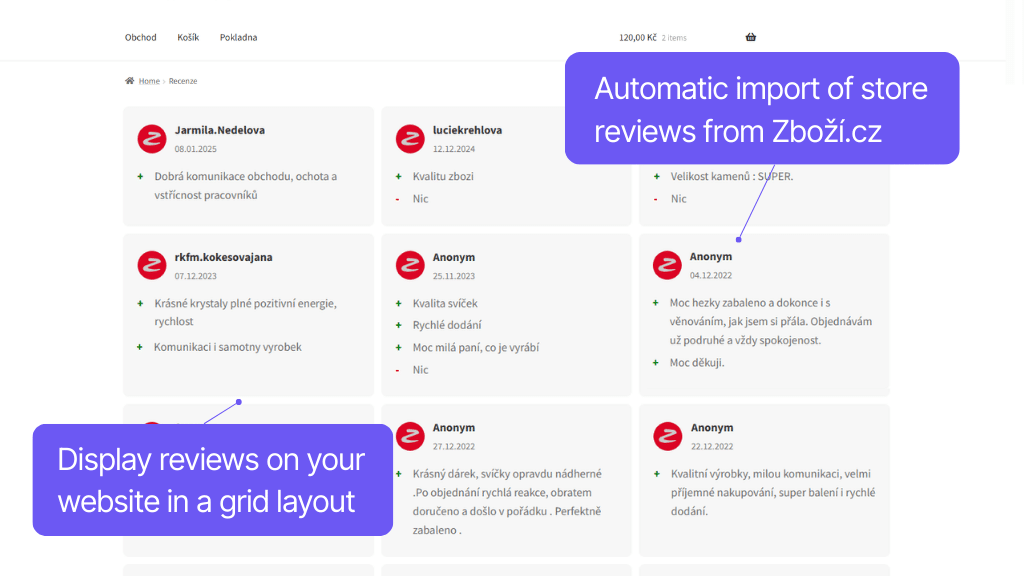 Toret plugin Product Comparison Sites for WooCommerce - displaying store reviews from Zboží.cz - grid