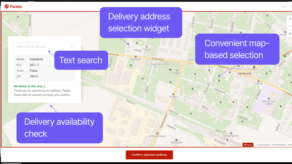 Toret plugin WooCommerce Packeta - widget for delivery address selection