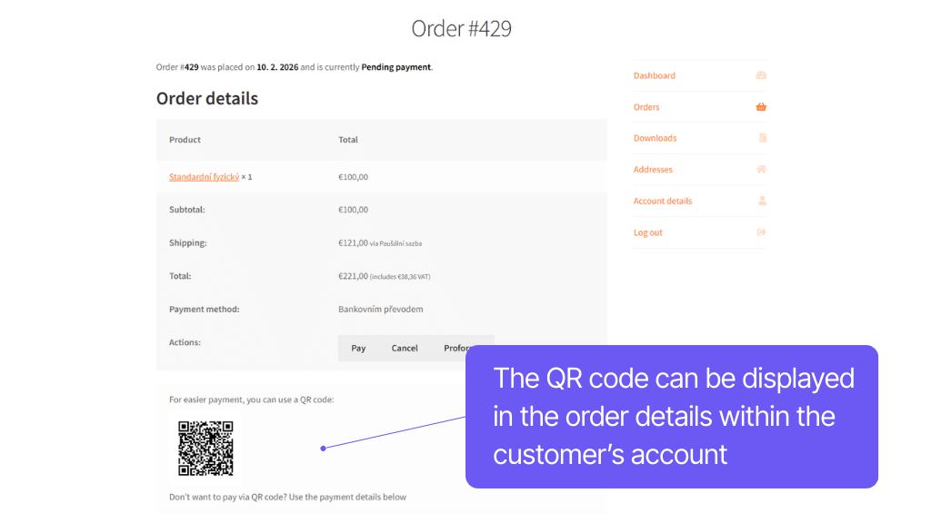 WooCommerce QR Codes plugin - display in customer account