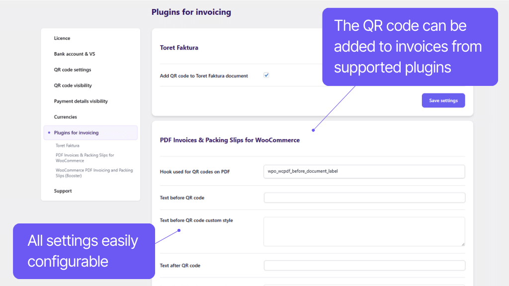WooCommerce QR Codes plugin - invoice display settings