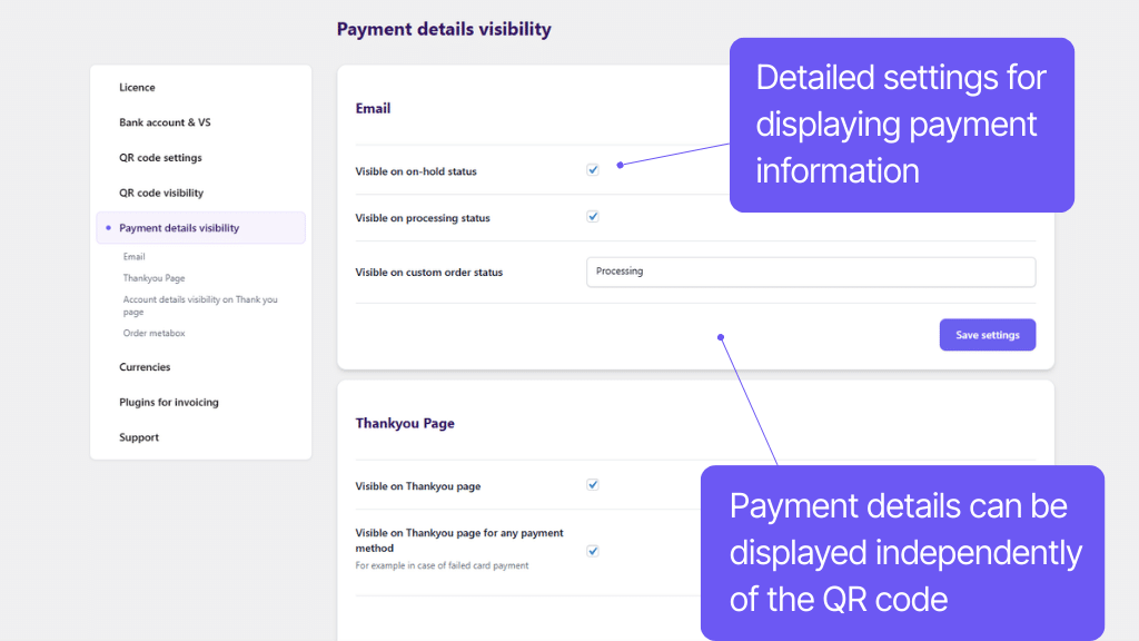 WooCommerce QR Codes plugin - payment details display settings