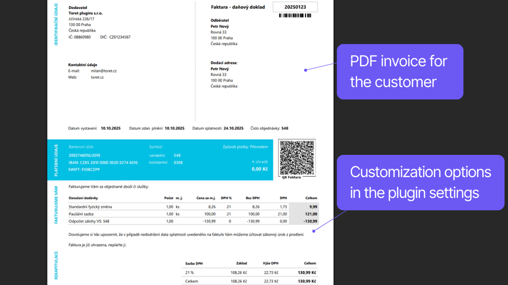 WooCommerce iDoklad plugin - invoice
