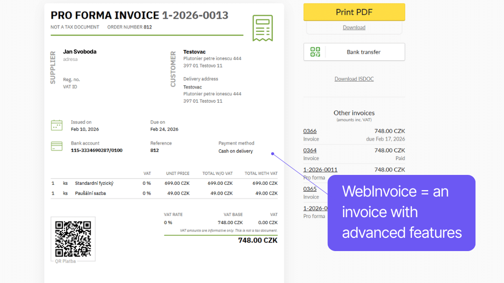 WooCommerce plugin Fakturoid - web invoice