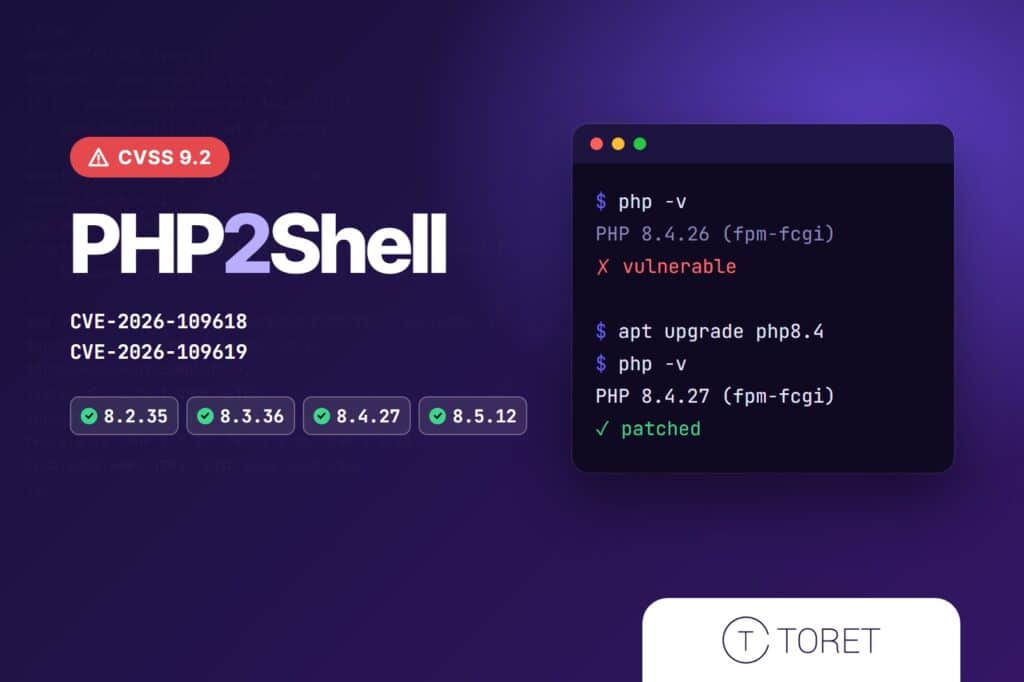 The PHP2Shell critical vulnerability and the patched PHP versions 8.2.35, 8.3.36, 8.4.27 and 8.5.12